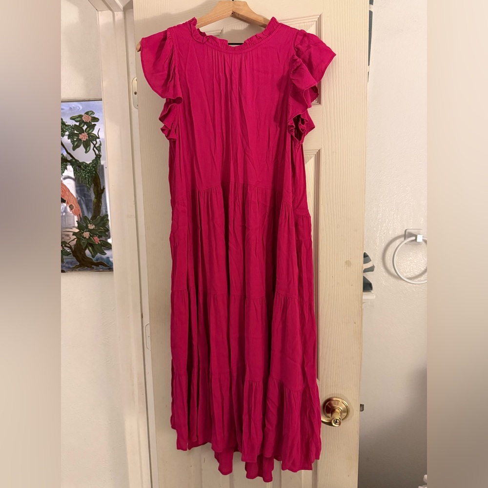 🩷🌸Pink Ruffle Sleeve Dress